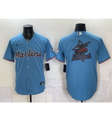 Men Miami Marlins Blue Team Big Logo Cool Base Stitched Baseball Jersey Men Miami Marlins Blue Team Big Logo Cool Base Stitched Baseball Jersey