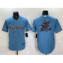 Men Miami Marlins Blue Team Big Logo Cool Base Stitched Baseball Jersey