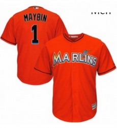 Mens Majestic Miami Marlins 1 Cameron Maybin Replica Orange Alternate 1 Cool Base MLB Jersey 