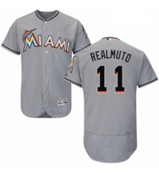 Mens Majestic Miami Marlins 11 J T Realmuto Grey Road Flex Base Authentic Collection MLB Jersey