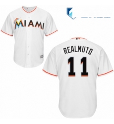 Mens Majestic Miami Marlins 11 J T Realmuto Replica White Home Cool Base MLB Jersey 