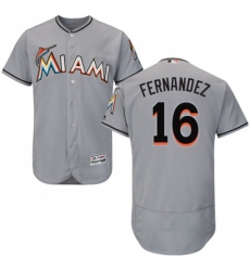 Mens Majestic Miami Marlins 16 Jose Fernandez Grey Road Flex Base Authentic Collection MLB Jersey