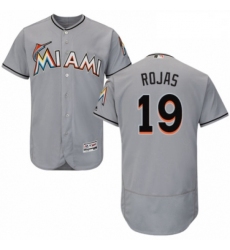 Mens Majestic Miami Marlins 19 Miguel Rojas Grey Road Flex Base Authentic Collection MLB Jersey