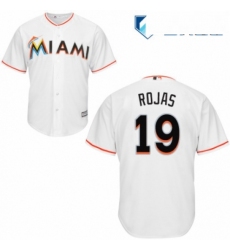 Mens Majestic Miami Marlins 19 Miguel Rojas Replica White Home Cool Base MLB Jersey 