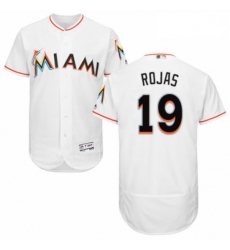 Mens Majestic Miami Marlins 19 Miguel Rojas White Home Flex Base Authentic Collection MLB Jersey