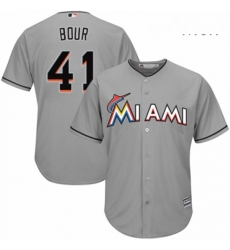 Mens Majestic Miami Marlins 41 Justin Bour Replica Grey Road Cool Base MLB Jersey 