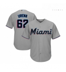 Mens Miami Marlins 62 Jose Urena Replica Grey Road Cool Base Baseball Jersey 