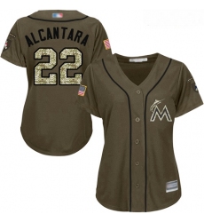 Marlins #22 Sandy Alcantara Green Salute to Service Women Stitched Baseball Jersey