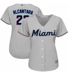 Marlins #22 Sandy Alcantara Grey Road Women Stitched Baseball Jersey