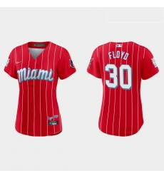 Miami Marlins 30 Cliff Floyd Women Nike 2021 City Connect Authentic MLB Jersey Red