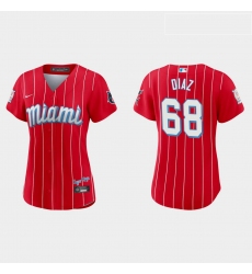 Miami Marlins 68 Lewin Diaz Women Nike 2021 City Connect Authentic MLB Jersey Red