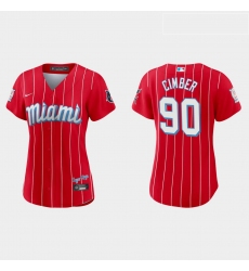 Miami Marlins 90 Adam Cimber Women Nike 2021 City Connect Authentic MLB Jersey Red