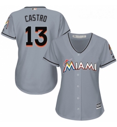 Womens Majestic Miami Marlins 13 Starlin Castro Replica Grey Road Cool Base MLB Jersey 