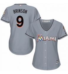 Womens Majestic Miami Marlins 9 Lewis Brinson Replica Grey Road Cool Base MLB Jersey 