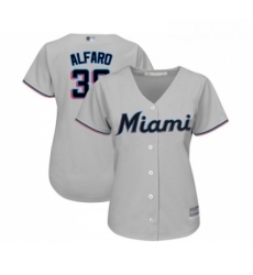 Womens Miami Marlins 38 Jorge Alfaro Replica Grey Road Cool Base Baseball Jersey 