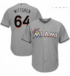 Youth Majestic Miami Marlins 64 Nick Wittgren Replica Grey Road Cool Base MLB Jersey 