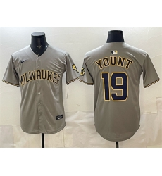 Men Milwaukee Brewers 19 Robin Yount Grey Home Limited Stitched Jersey Men Milwaukee Brewers 19 Robin Yount Grey Home Limited Stitched Jersey