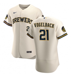 Men Milwaukee Brewers 21 Daniel Vogelbach Men Nike Cream Home 2020 Flex Base Player MLB Jersey