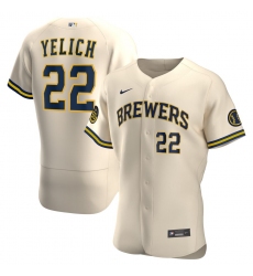 Men Milwaukee Brewers 22 Christian Yelich Men Nike Cream Alternate 2020 Flex Base Player MLB Jersey