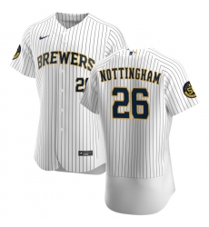 Men Milwaukee Brewers 26 Jacob Nottingham Men Nike White Home 2020 Flex Base Player MLB Jersey