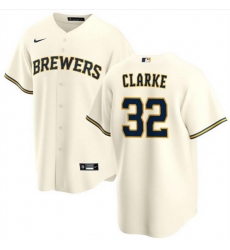 Men Milwaukee Brewers 32 Taylor Clarke Cream Cool Base Stitched Jersey