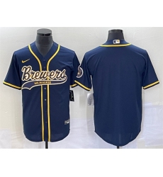 Men Milwaukee Brewers Blank Navy Cool Base Stitched Jersey
