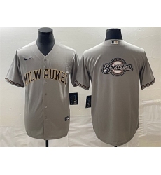 Men Milwaukee Brewers Gray Team Big Logo Cool Base Stitched Jersey