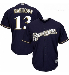 Mens Majestic Milwaukee Brewers 13 Glenn Robinson Replica Navy Blue Alternate Cool Base MLB Jersey