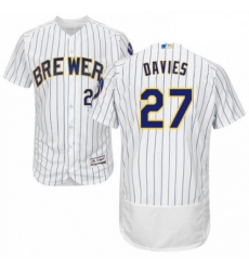 Mens Majestic Milwaukee Brewers 27 Zach Davies White Home Flex Base Authentic Collection MLB Jersey