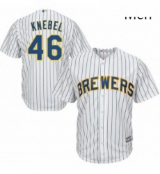 Mens Majestic Milwaukee Brewers 46 Corey Knebel Replica White Alternate Cool Base MLB Jersey 