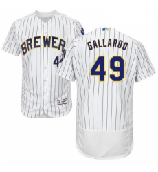 Mens Majestic Milwaukee Brewers 49 Yovani Gallardo White Alternate Flex Base Authentic Collection MLB Jersey