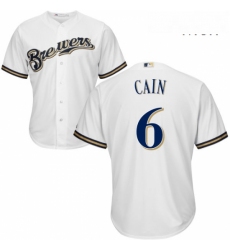 Mens Majestic Milwaukee Brewers 6 Lorenzo Cain Replica White Alternate Cool Base MLB Jersey 