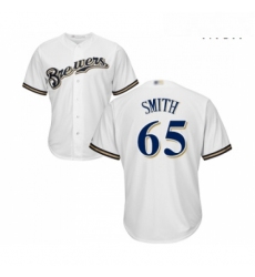 Mens Milwaukee Brewers 65 Burch Smith Replica White Alternate Cool Base Baseball Jersey 