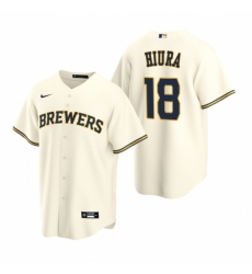 Mens Nike Milwaukee Brewers 18 Keston Hiura Cream Home Stitched Baseball Jersey