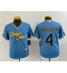 Women Milwaukee Brewers 4 Paul Molitor 2022 Powder Blue City Connect Cool Base Stitched Jersey  Run Small