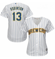 Womens Majestic Milwaukee Brewers 13 Glenn Robinson Replica White Alternate Cool Base MLB Jersey