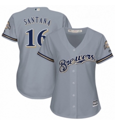 Womens Majestic Milwaukee Brewers 16 Domingo Santana Authentic Grey Road Cool Base MLB Jersey 