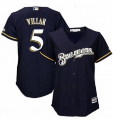 Womens Majestic Milwaukee Brewers 5 Jonathan Villar Authentic Navy Blue Alternate Cool Base MLB Jersey