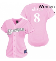 Womens Majestic Milwaukee Brewers 8 Ryan Braun Authentic Pink Fashion MLB Jersey