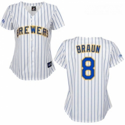 Womens Majestic Milwaukee Brewers 8 Ryan Braun Replica WhiteBlue Strip MLB Jersey