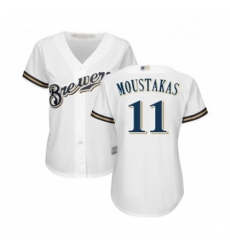 Womens Milwaukee Brewers 11 Mike Moustakas Replica White Alternate Cool Base Baseball Jersey 