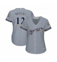 Womens Milwaukee Brewers 12 Aaron Rodgers Replica Grey Road Cool Base Baseball Jersey 