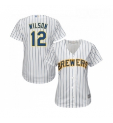 Womens Milwaukee Brewers 12 Alex Wilson Replica White Home Cool Base Baseball Jersey 