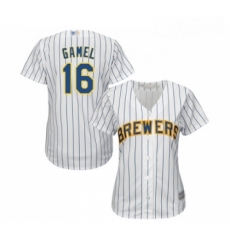 Womens Milwaukee Brewers 16 Ben Gamel Replica White Home Cool Base Baseball Jersey 