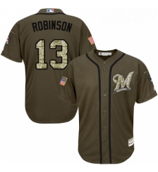 Youth Majestic Milwaukee Brewers 13 Glenn Robinson Replica Green Salute to Service MLB Jersey