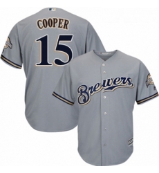 Youth Majestic Milwaukee Brewers 15 Cecil Cooper Replica Grey Road Cool Base MLB Jersey 