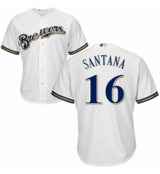 Youth Majestic Milwaukee Brewers 16 Domingo Santana Authentic Navy Blue Alternate Cool Base MLB Jersey 