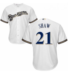 Youth Majestic Milwaukee Brewers 21 Travis Shaw Replica White Home Cool Base MLB Jersey
