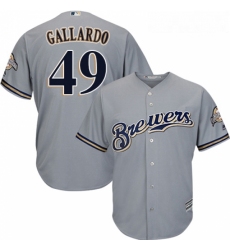 Youth Majestic Milwaukee Brewers 49 Yovani Gallardo Replica Grey Road Cool Base MLB Jersey 