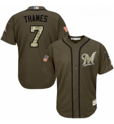 Youth Majestic Milwaukee Brewers 7 Eric Thames Replica Green Salute to Service MLB Jersey